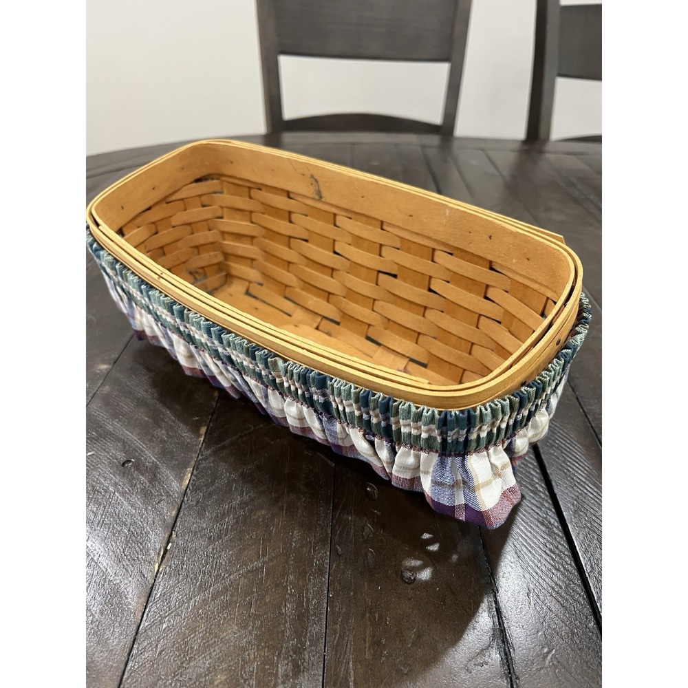 Vtg 2002 Longaberger Rectangle Bread Basket Plaid Skirt 12x5x5 Slanted‎